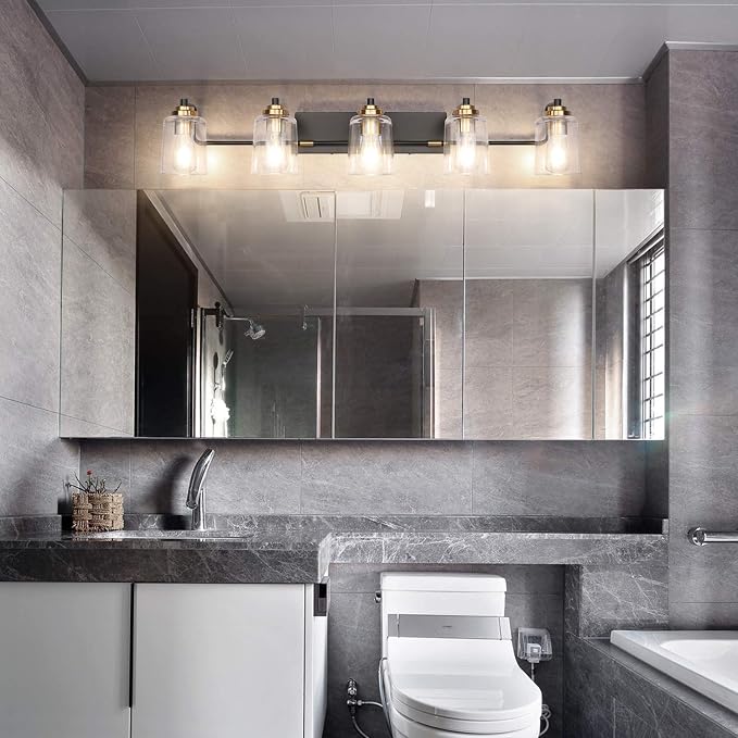 SOLFART Vintage Vanity Lights for Bathroom 5 Light Bathroom Vanity Light Black - Image 3