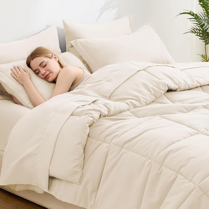 Love's cabin King Size Comforter Set Beige, 7 Pieces King Bed in a Bag - Image 3