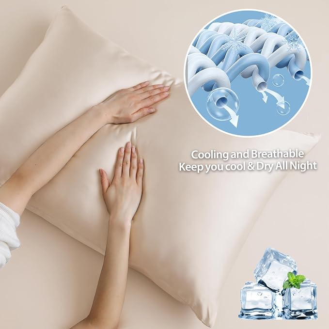 2 Pack Cooling Pillow Cases, Viscose Derived from Bamboo Pillow Protectors King - Image 4