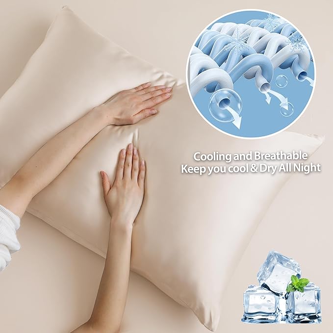 2 Pack Cooling Pillow Cases, Viscose Derived from Bamboo Pillow Protectors - Image 4