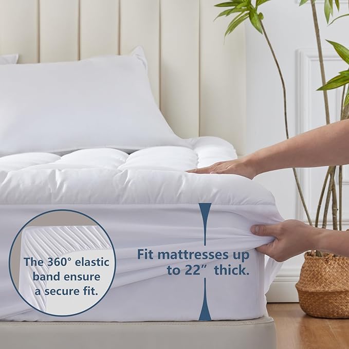 CozyLux Twin Size Mattress Pad Pillow Top Cotton Cooling Mattress Topper 8-21" - Image 3