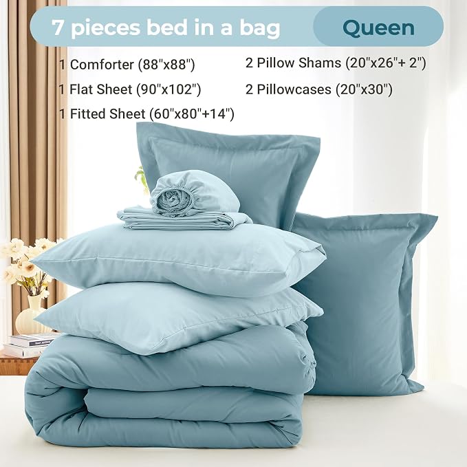 MUXHOMO 7 Pieces Queen Comforter Set, Soft Bed in a Bag Queen Size, All Season - Image 4