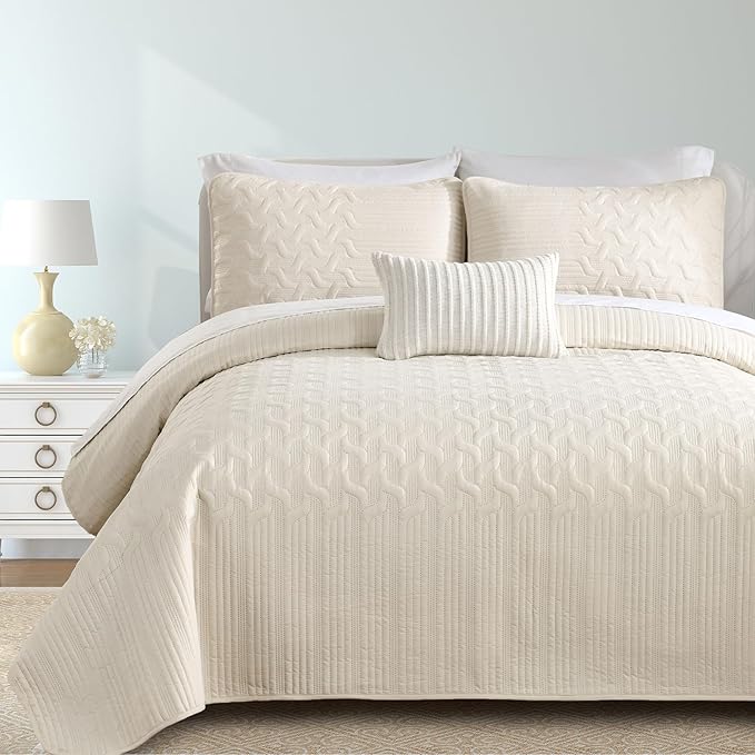 Yiran California King Size Beige Quilt Set Lightweight Oversized Bedspread by Yiran