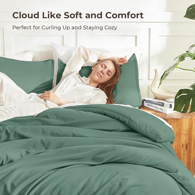 Litanika Comforters King Size Haze Green, 3 Pieces Lightweight Solid Bedding - Image 2