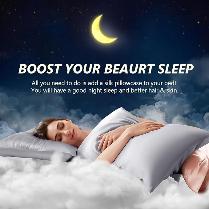 Silk Pillow Cases 2 Pack Standard Size Mulberry Silk Pillowcase Set of 2 - Image 3