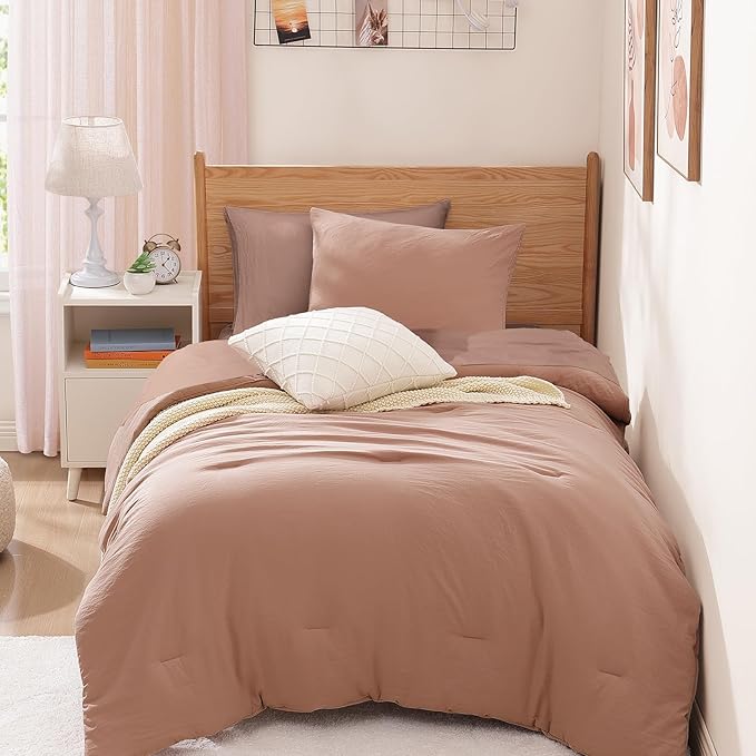 WRENSONGE Twin Comforter Set- 5 Pieces Clay Pink Twin Bed in a Bag, All Season by WRENSONGE