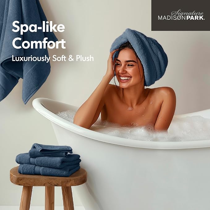 Madison Park 800GSM Bathroom Towel Set of 8 100% Cotton Bath Towel Set - Image 5