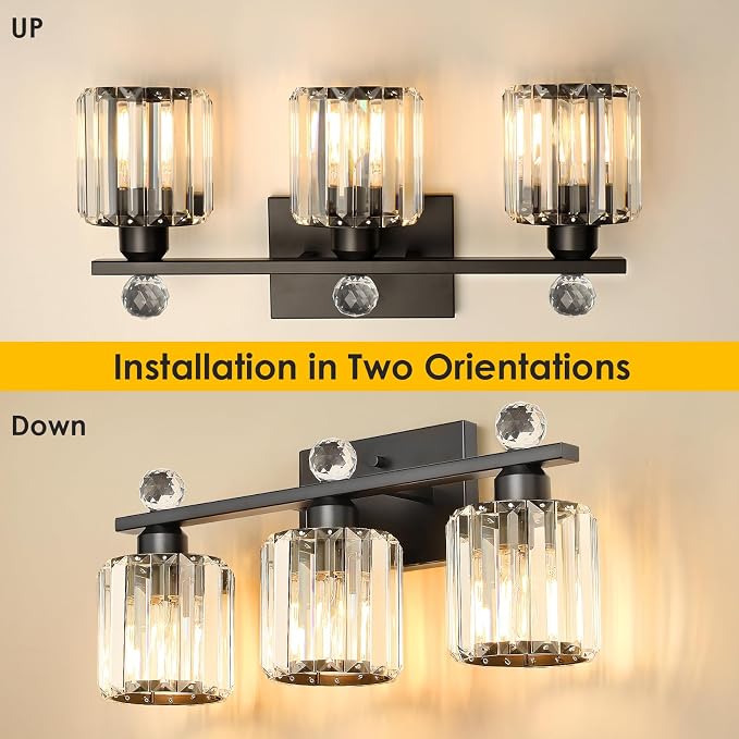 3-Light Black Modern K9 Crystal Vanity Lights - Image 6