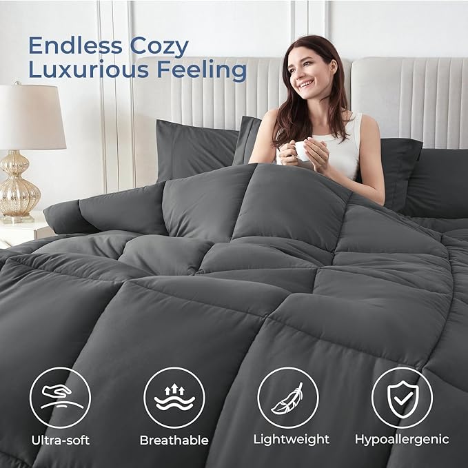 Sasttie Twin Comforter Set, 5 Pieces Bed in a Bag Twin, Complete Bedding Set - Image 2