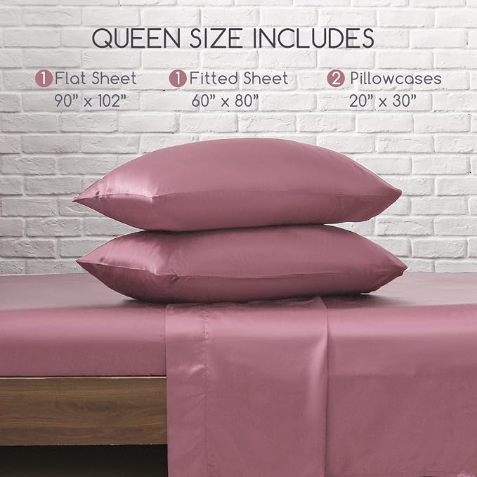 MR&HM Satin Bed Sheets, Queen Size Sheets Set - Image 7