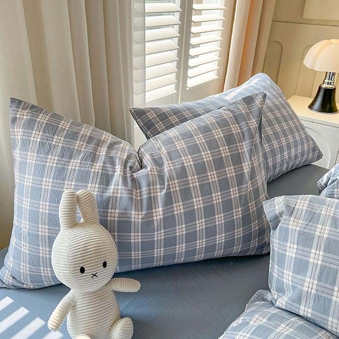 Nayoroom Plaid Duvet Cover Queen Size Blue Checkered Gingham Duvet Cover 3 Pcs - Image 7