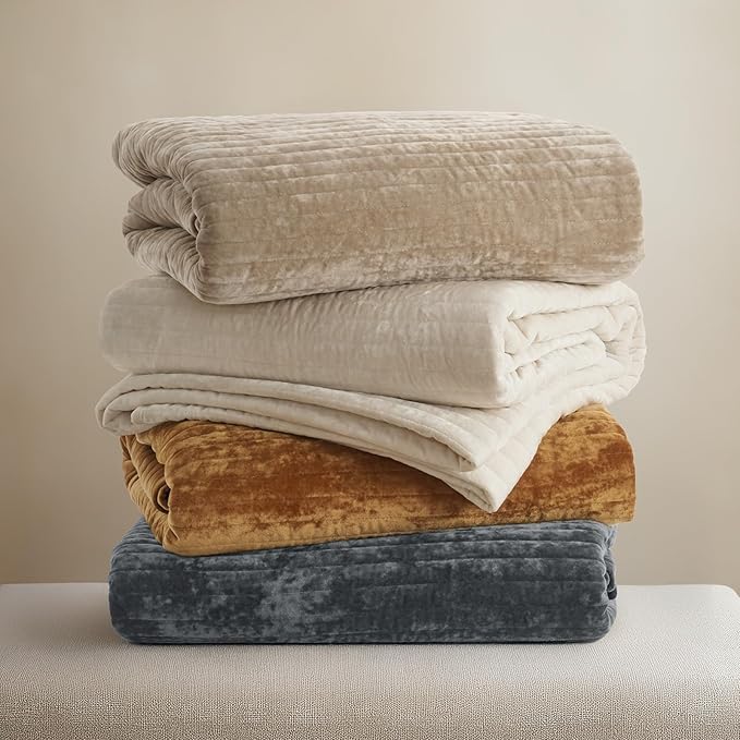 EVERGRACE Velvet Quilt Set King Size, Luxurious Soft Striped Channel Bedding Set - Image 6