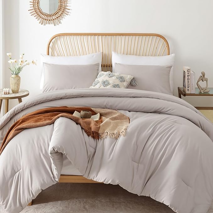 ROSGONIA King Size Comforter Set Linen Grey by ROSGONIA
