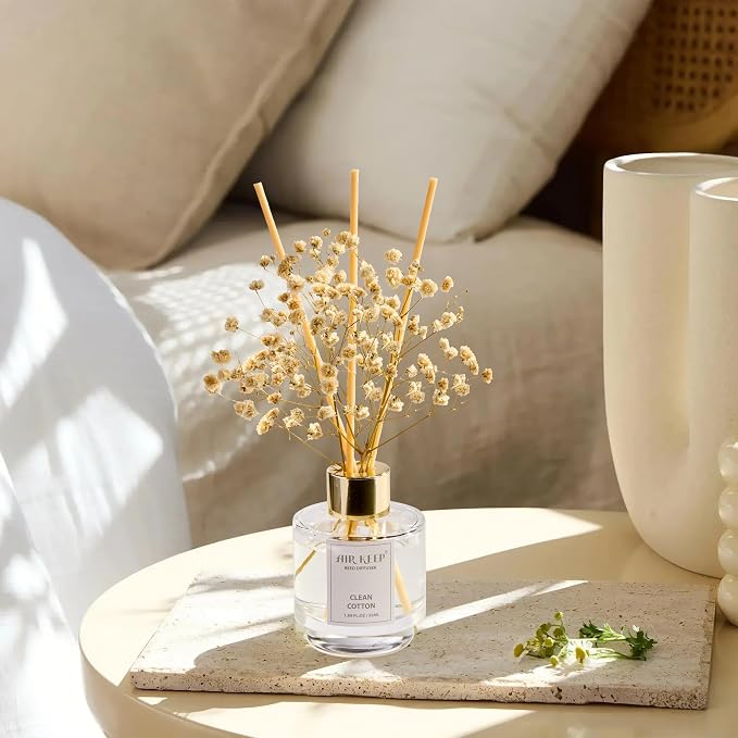 Airkeep Reed Diffuser Set of 3, Clean Cotton White Jasmine White Tea Oil Reed - Image 4