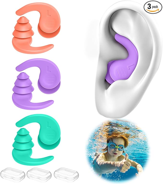 Kids Swimming Ear Plugs, 3 Pairs Waterproof Reusable Silicone Child Swim by FNGXX