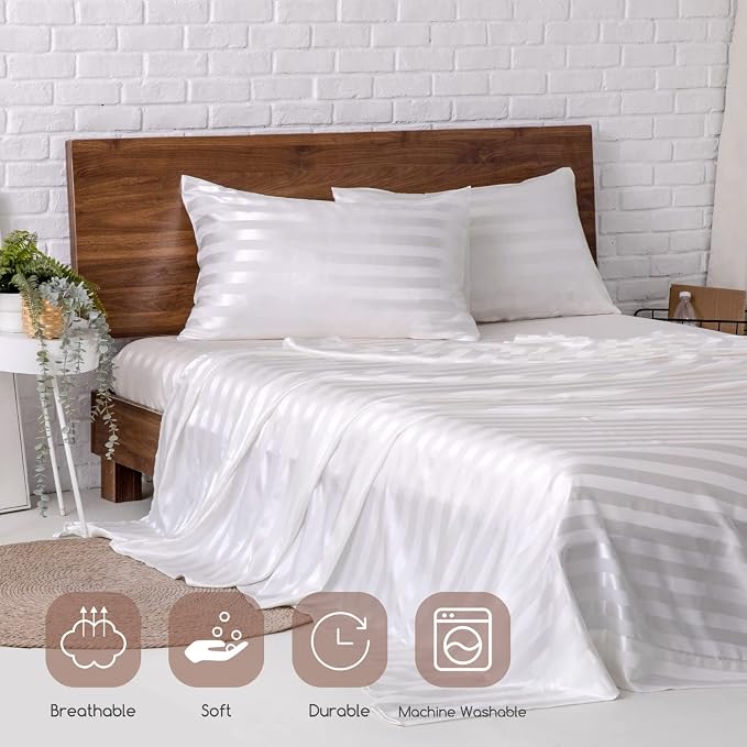MR&HM Satin Bed Sheets, Full Size Sheets Set - Image 7