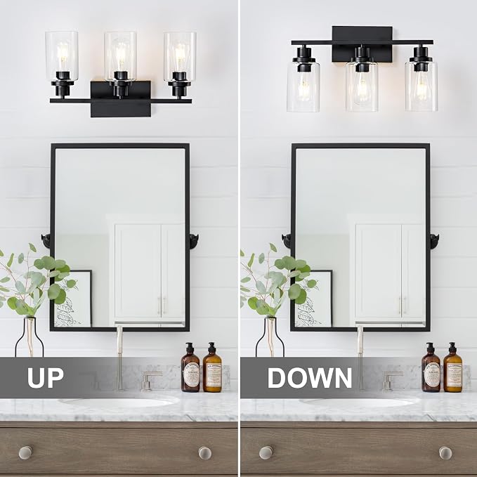 3 Light Bathroom Light Fixtures Black Vanity Light Over Mirror Modern Farmhouse - Image 4