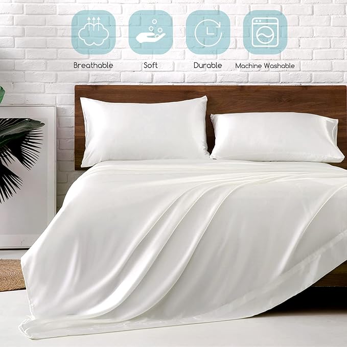 MR&HM Satin Bed Sheets, California King Size Sheets Set - Image 5