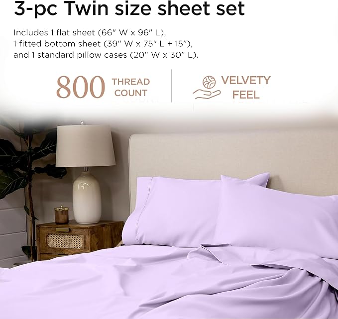 Threadmill Sheets for Twin Mattress | 800 Thread Count Twin Bed Sheets Set - Image 2