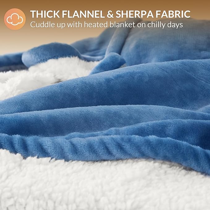 HOMLYNS LuxeHeat Heated Blanket Electric Blanket Full Size, Soft Flannel Sherpa - Image 5