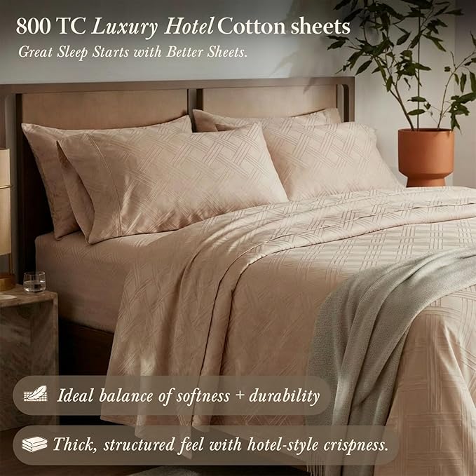 Threadmill California King Size Sheets | 800 Thread Count Jacquard Celine Light - Image 2