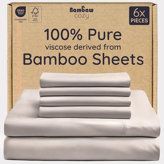 Bambaw 100% Viscose Derived from Bamboo Sheets Queen Size Set – 6pcs Cooling by Bambaw