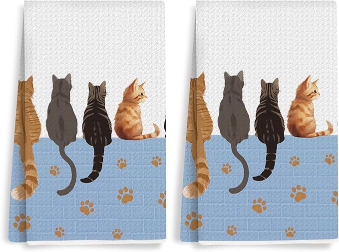 2PCS Cute Cat Kitchen Towels, Cats Paw Print Themed Gifts Reusable Absorbent by Unknown