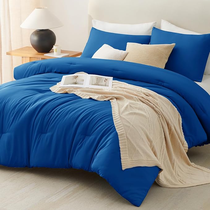 CozyLux King Size Comforter Set Classic Blue, 3 Pieces Solid Comforters King - Image 9