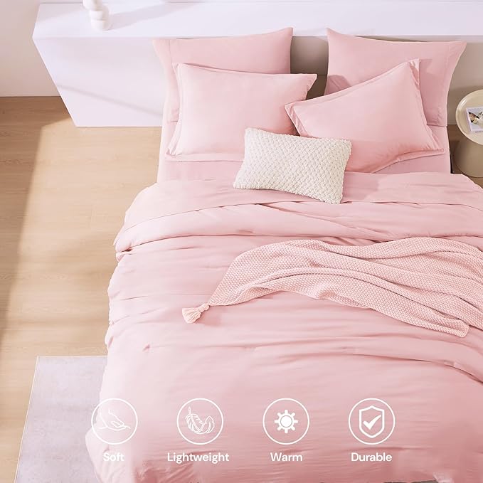 WRENSONGE Full Size Comforter Set- 7 Pieces Soft Pink Bed in a Bag Full Size - Image 5