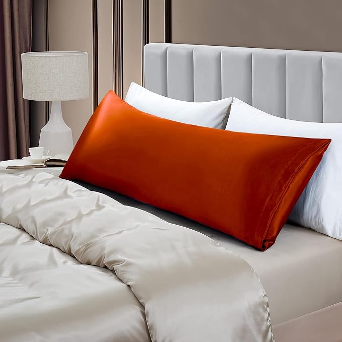 Aormenzy Satin Body Pillow Cover Set of 2, 20x54 Inches Burnt Orange Body - Image 4