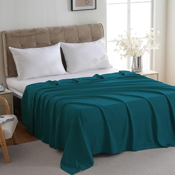 ZPECC King Flat Sheet Only 1 Pack, Durable Teal Top Bed Sheets Hypoallergenic - Image 3