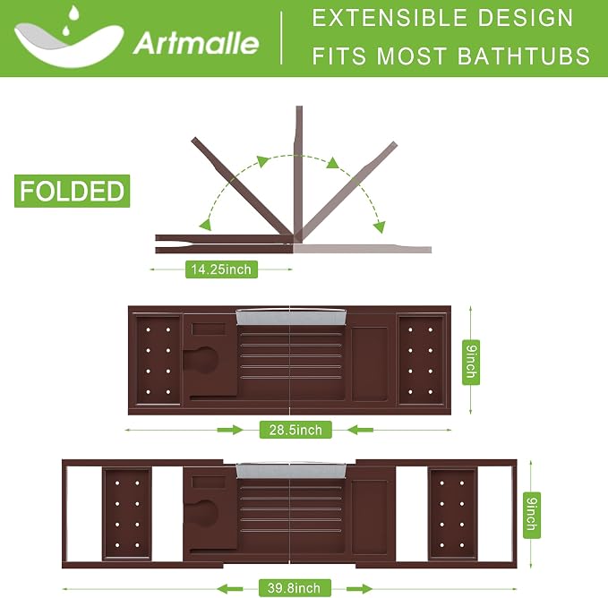 Bathtub Caddy Tray for Tub, Foldable Bath Table Trays, Bamboo Shelf - Image 3