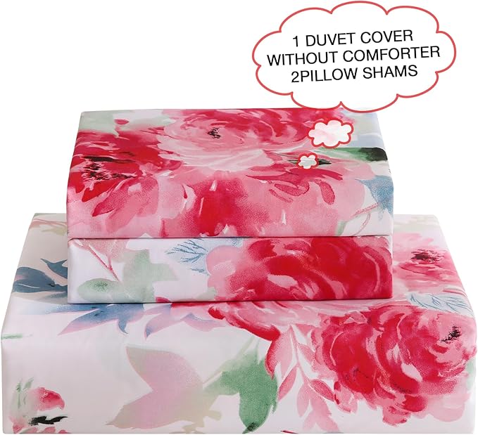JSD Rose Floral Duvet Cover Set King Size, 3 Piece Soft Printed Microfiber - Image 3