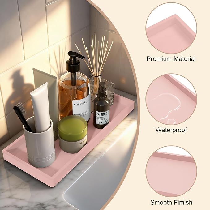 Bathroom Vanity Tray, 7.8 x 3.9 Inch Silicone Bathroom Tray Countertop - Image 2