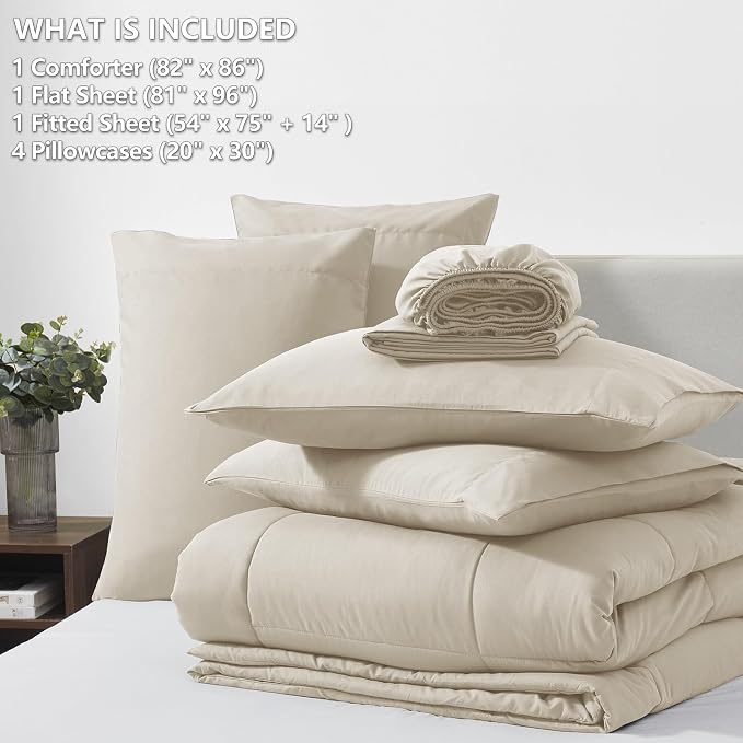 CozyLux Full Size Comforter Sets Oatmeal, 7 Pieces Bed in a Bag, Oatmeal - Image 6