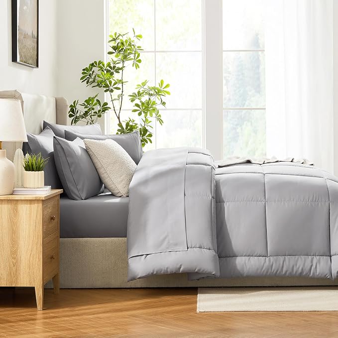 CozyLux Full Size Comforter Sets Grey, 7 Pieces Bed in a Bag, All Season - Image 9