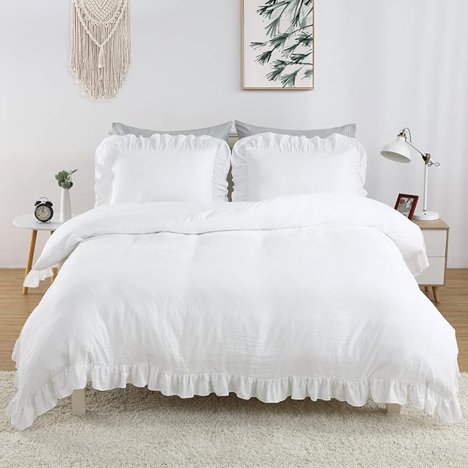 White Ruffled Duvet Cover Twin, 68x90 in - Image 2