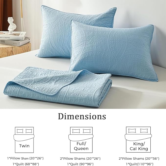 akkialla King Quilt Bedding Set, Sky Blue Ultrasonic King/Cal King Quilt Set - Image 6