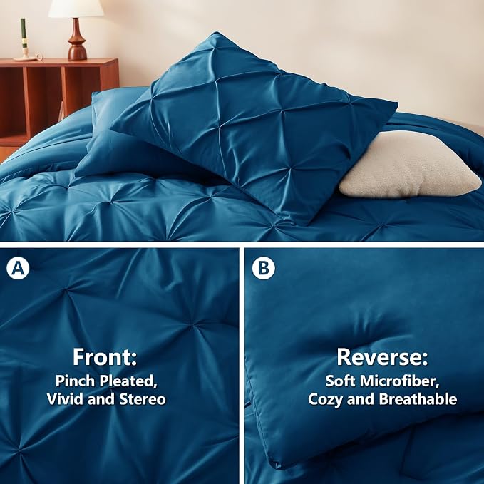CozyLux Full Size Comforter Sets Teal, 7 Pieces Pintuck Bed in A Bag Teal - Image 3