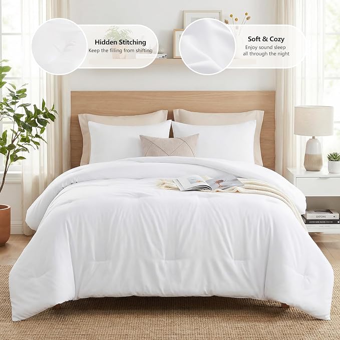 CozyLux California King Comforter Set White, 3 Pieces Cal King Solid Breathable - Image 2