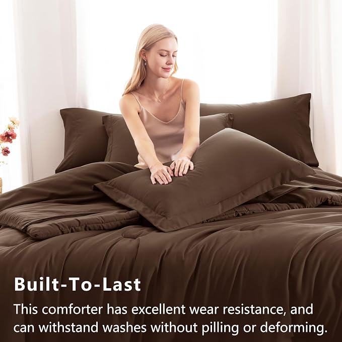 CozyLux King Size Comforter Set Brown, 7 Pieces Bed in a Bag King Comforter Set - Image 3