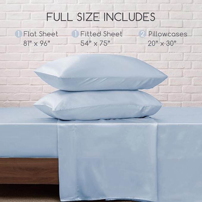 MR&HM Satin Bed Sheets with Elastic Corner Straps, Full Size Sheets Set - Image 7