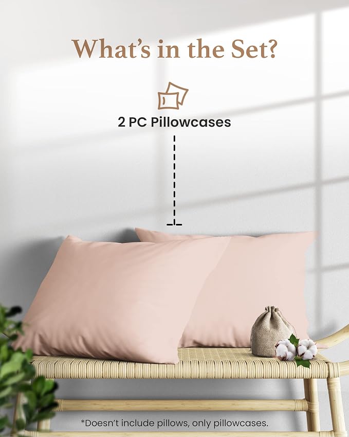 1000 TC Blush Standard Pillowcases Set of 2 100% Egyptian Cotton Pillow Cases - Image 2