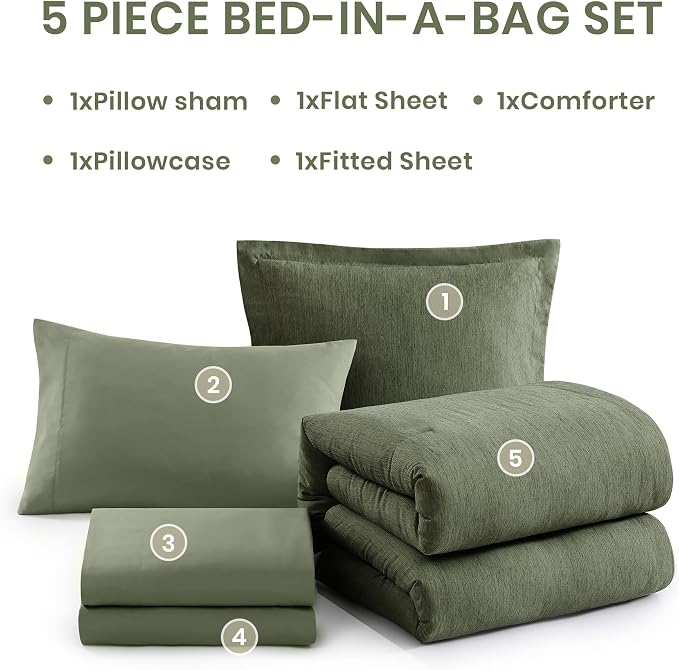 Monbix Twin XL Comforter Set Olive Green, Cationic Dyeing Bedding Set - Image 7