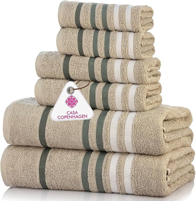 CASA COPENHAGEN Exotic 6 Pieces Towel Set- Grey Violet, 525 GSM 2 Bath Towel 2 by CASACOPENHAGEN