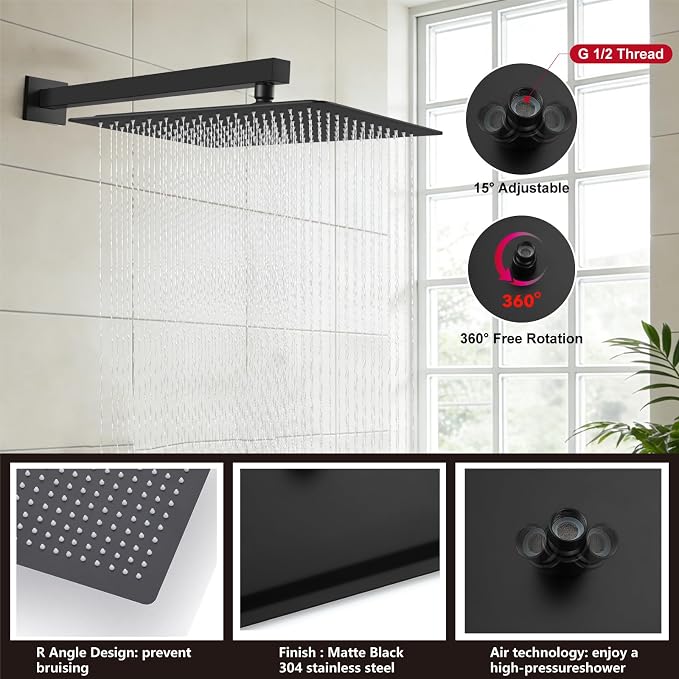 Midanya Shower System with Tub Spout, Bathtub Shower Faucet Set with Square - Image 8