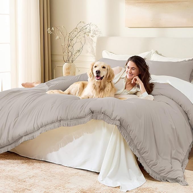 Andency Comforter Full Size Set Khaki, 3 Pieces Boho Winter Lightweight Bedding - Image 4
