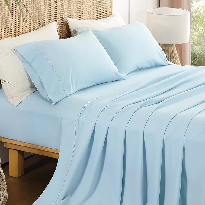 Kids Sheets Twin Size Soft Breathable Microfiber Bed Sheets Blue Bedding 16'' by Dreava