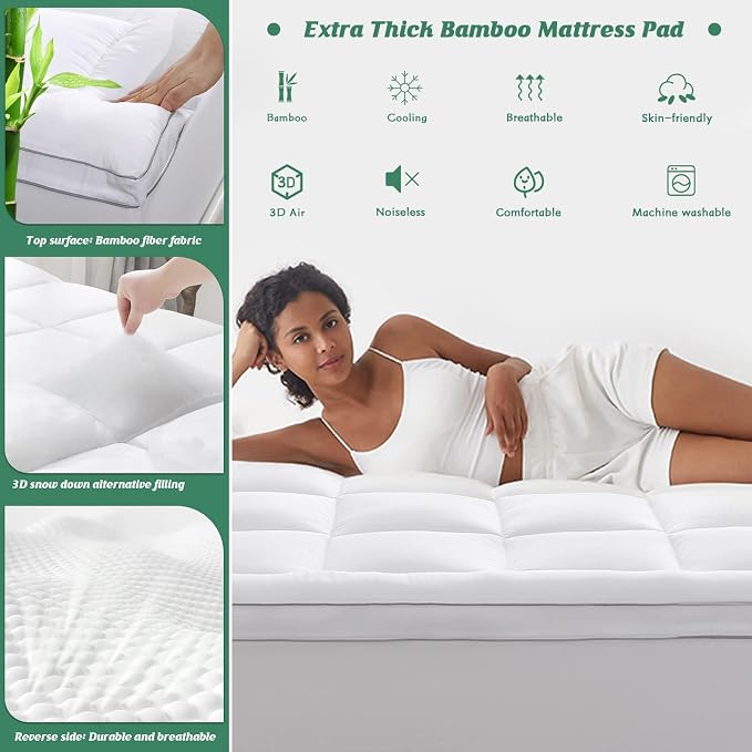 GRT Pillowtop Mattress Topper Twin XL Size, Rayon from Bamboo Mattress Cover - Image 2
