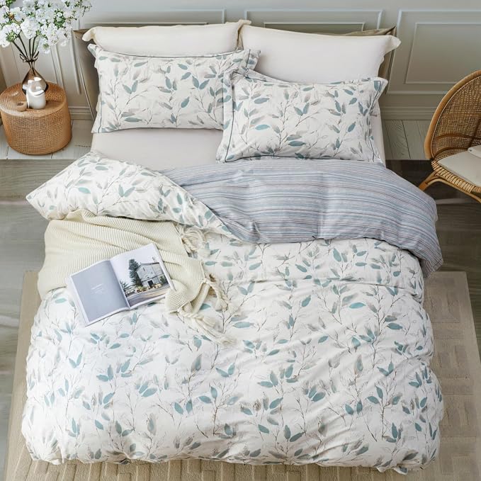OAITE Duvet Cover Set Queen Size Floral Pattern 500 Thread Count Ultra Soft - Image 3